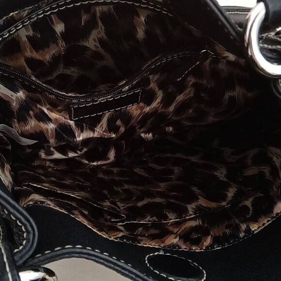 Sophia Caperelli Womens Animal Print Lining Multi-Pocket Shoulder Handbag Black - Picture 7 of 8